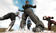 giga city mega armor destruction purple_hair brunette military multiple_sizes short_hair uniform giantesses from_below looking_at_viewer boomgts digital_render