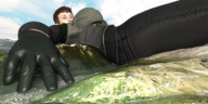 giantess giga brunette gloves lying_down short_hair mountains boomgts digital_render