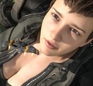 giantess large_breasts clothed cleavage brunette military short_hair vehicles military_uniform boomgts digital_render military_outfit