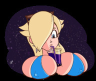 drawing giantess chief vore giga huge_breasts galaxy looking_down sunglasses drinking princess_rosalina