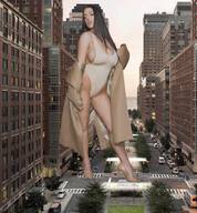 breasts giantess collage city mega high_heels brunette street vehicles