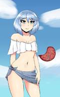 bikini drawing vore in_stomach blue_hair short_hair shrunken_woman outdoors no_background