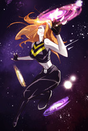 breasts drawing giantess giga space color green_eyes superhero gloves red_hair galaxy universe top stars galaxies cosmic_giantess angelgts mary_jane spider-man marvel_comics the_wasp bare_midriff earth_20052