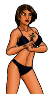drawing large_breasts brunette short_hair shrunken_man no_background between_breasts triffraff
