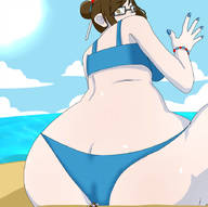 bikini drawing butt glasses butt_crush sitting sitting_on_body overwatch d.va mei_(overwatch) mei-ling_zhou titanessconnoisseur