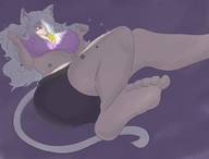 drawing giantess giga tail space toes barefoot soles fox_ears sun unknown_artist planets looking_down between_breasts