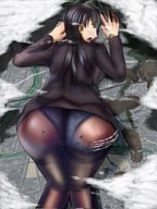 drawing giantess panties blushing city mega black_hair color butt destruction foot_prints bigsis_iyashi