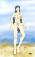 bikini drawing black_hair long_hair beach walking outdoors crowds yamumil