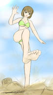 bikini drawing barefoot brunette short_hair outdoors raised_foot imminent_crush yamumil
