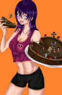 drawing vore blushing tongue saliva cake unknown_artist shrunken_woman shrunken_man open_mouth tinies no_background