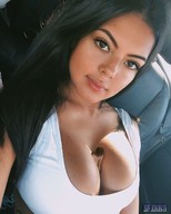 collage black_hair cleavage shrunken_man looking_at_viewer between_breasts sfxhh3