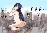 drawing nude city long_hair destruction purple_hair unknown_artist japanese_text nozomi