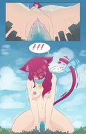 drawing nude tail city mega long_hair sequence low_angle building_sex pink_hair red_hair collar looking_down cat_girl sihagen ari