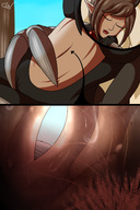 drawing micro sleeping brunette short_hair navel fangs unaware closed_eyes monster_girl cutelittlenightmare bare_midriff