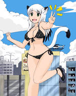 bikini drawing giantess city color cleavage high_heels cat_girl hank88