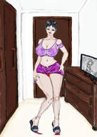 drawing black_hair color large_breasts cleavage blood foot_crush shrunken_people ipanick