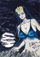 drawing giantess pussy giga city color long_hair pubic_hair cleavage bra blue_hair moon looking_down blue_nails ipanick