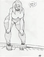 drawing monochrome long_hair glasses smiling unknown_artist bending_over looking_down vehicles dialogue thick_thighs no_background