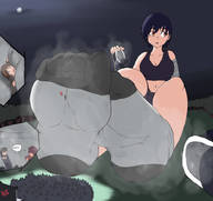 drawing black_hair socks short_hair sitting crowds stuck_to_foot steam discarded_footwear deadgravitygts