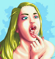 drawing nude vore blonde long_hair shrunken_man open_mouth no_background tastysnack