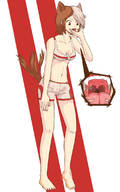 drawing vore tail tongue barefoot brunette underwear short_hair unknown_artist open_mouth no_background cutaway