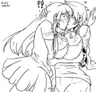 drawing monochrome large_breasts kissing lesbians shrunken_man zgriffen1 between_breasts