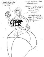 drawing giantess vore earth giga space monochrome long_hair planet huge_breasts moon dialogue no_background bite_mark