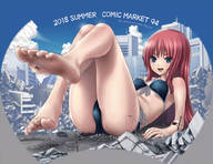bikini drawing giantess feet city color destruction toes barefoot rampage red_hair eichikei