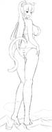 bikini drawing tail monochrome long_hair huge_breasts cat_ears unknown_artist looking_down mountains outdoors