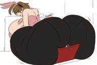 drawing bunny_ears butt_crush brunette short_hair unknown_artist sitting looking_back big_butt no_background