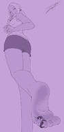 drawing monochrome barefoot soles ponytail walking shrunken_woman between_toes looking_back jora-bora no_background
