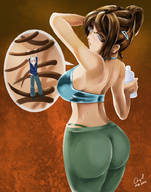 drawing micro large_breasts glasses sweat short_hair big_butt hanging_on no_background armpits angelgts water_bottle hair_clip skintight_clothing