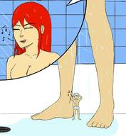 drawing nude long_hair wet shower singing red_hair unknown_artist shrunken_man indoors convenient_censorship