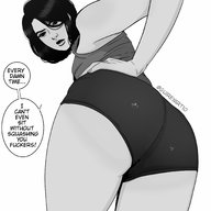 drawing crush monochrome butt butt_crush blood looking_back dialogue guireyart10