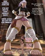 drawing high_heels purple_hair story sandals twintails shrunken_woman looking_down dialogue thick_thighs swgtsdrawing