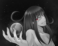 drawing nude earth giga space monochrome long_hair red_eyes cosmic_giantess thunderafterdark black_hole_chan
