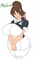 drawing huge_breasts brunette ponytail unknown_artist shrunken_woman big_butt thick_thighs on_shoulder no_background detroitbeyond_human