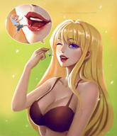 drawing giantess vore blonde color handheld bra underwear red_lips imminent_vore davidpan