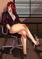 drawing blonde large_breasts long_hair cleavage shrunken_man suit waving ripped_clothing