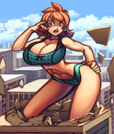 drawing growth giantess panties city color destruction cleavage bra red_eyes outgrowing_building gareit0