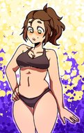 drawing blushing underwear surprised shrunken_man dark_skin no_background between_breasts hollewdz