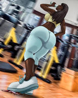 crush long_hair butt clothed huge_breasts blood brunette sweat gore drinking sneakers dark_skin indoors closed_eyes sports_bra gym swgtsdrawing
