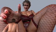 panties cleavage bra glasses stockings lingerie reaching shrunken_man red_nails looking_at_tiny digital_render galiagan
