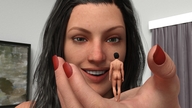 gentle black_hair handheld shrunken_man red_nails looking_at_tiny digital_render galiagan