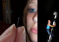 collage micro blue_eyes handheld brunette shrunken_woman rubber_apex