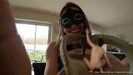 collage long_hair brunette shrunken_man mask on_shoe msku