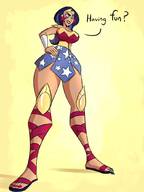 breasts drawing giantess mega black_hair color long_hair armor skirt huge_breasts superhero foot_worship kneeling sandals shrunken_man looking_down wonder_woman hands_on_hips no_background dc_comics caiman2 dc_super_hero_girls
