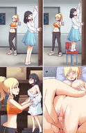 drawing insertion nude masturbation blonde comic color large_breasts ponytail shrunken_woman panels inksgirls