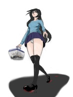 drawing panties upskirt black_hair color skirt blood foot_crush walking shrunken_people trapped no_background itomercy
