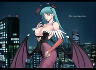drawing giantess city mega color large_breasts blue_eyes anime blue_hair succubus unknown_artist morrigan_aensland demoness darkstalkers